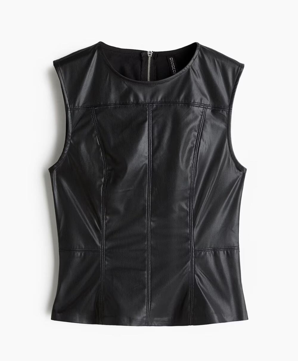 H&M Divided Vegan Black Coated Vest Top Size Small NEW NWT